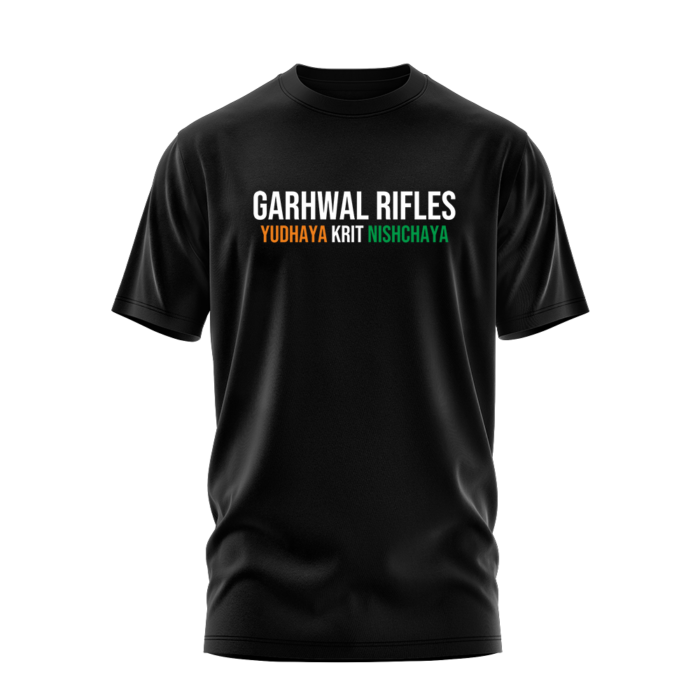 Garhwal Rifles Strength T-Shirt with Yudhaya Krit Nishchaya Design in Oversized
